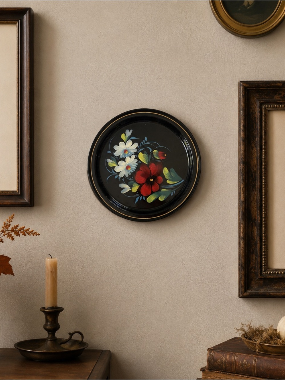 Hand-Painted Floral Tole Tray